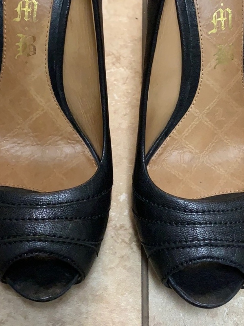 L.A.M.B. Black Peep-Toe Leather Pumps